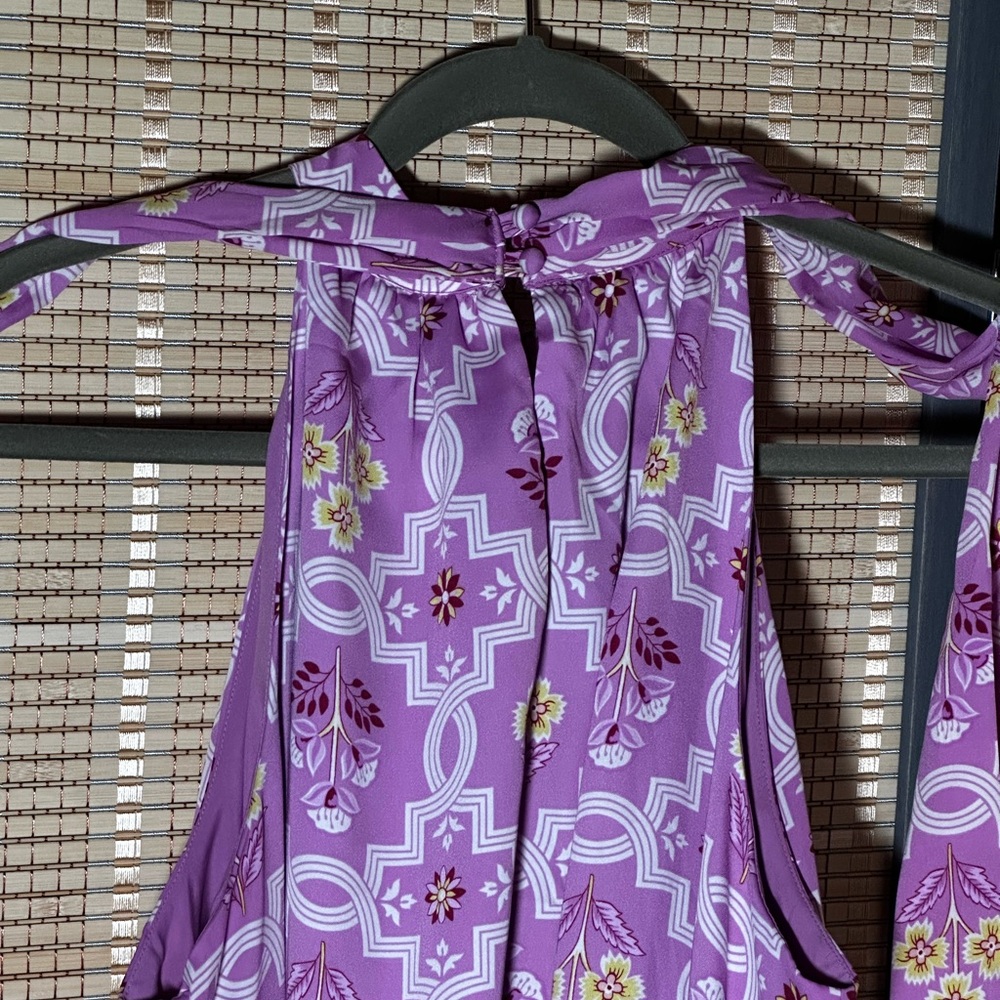 Ann Taylor Lilac Dress with Multicolor Floral Tile Print A-line Halter Dress - Picture 3 of 10